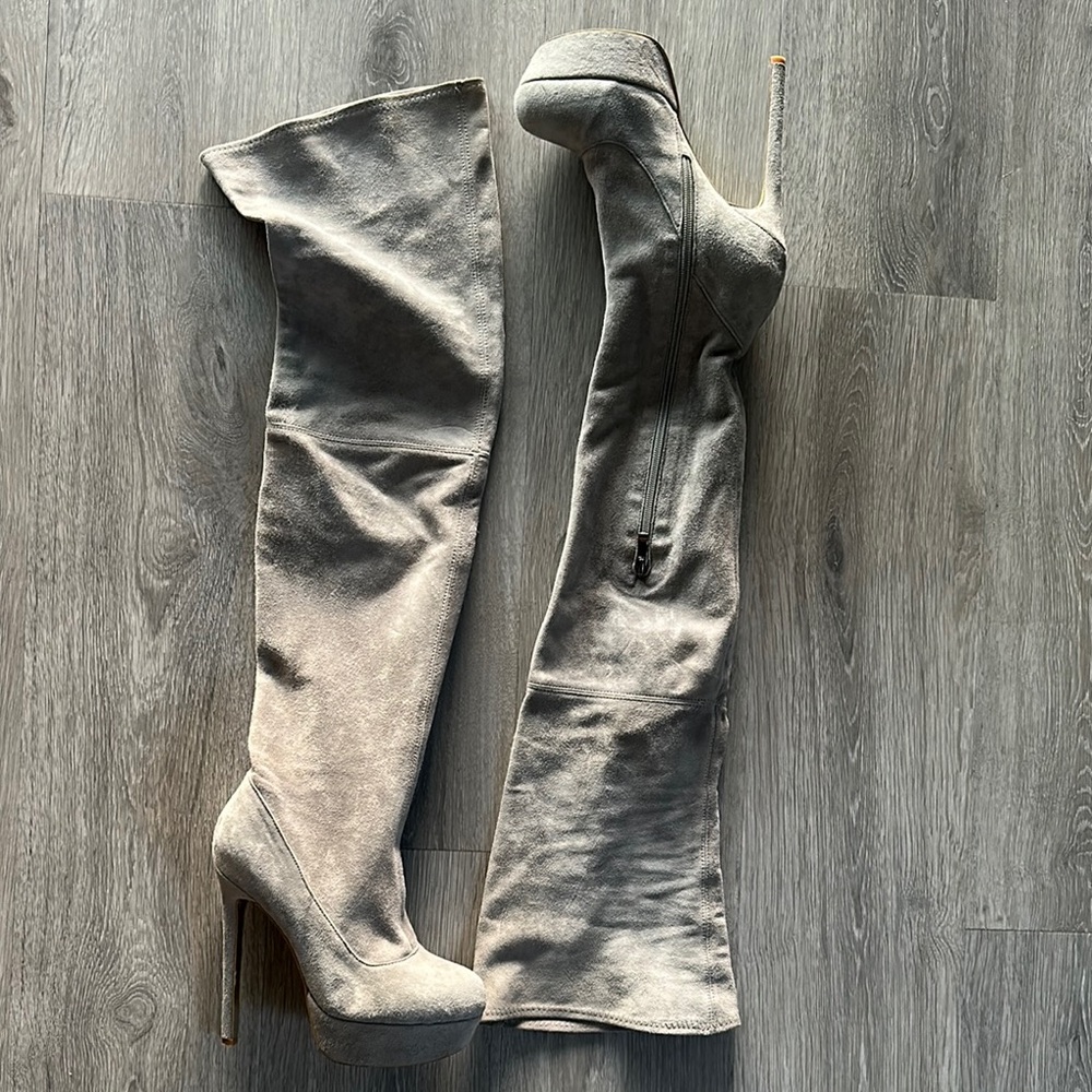 Gray Suede Over-the-Knee Platform Boots